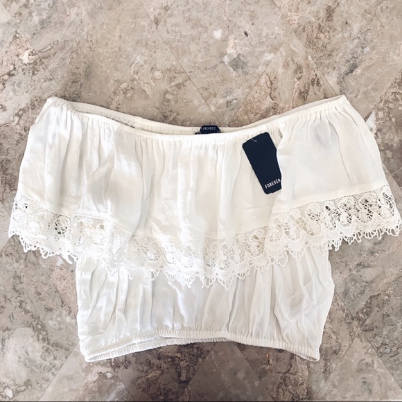 Forever 21 Tops - White Off Shoulder Crop Top